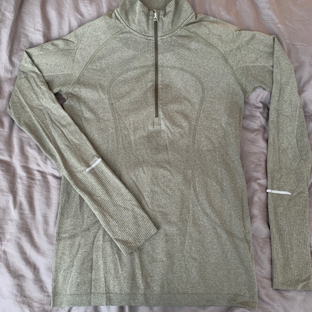 Lululemon Swiftly Tech 1/2 Zip-up; heather green.